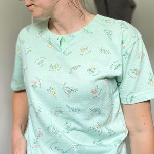 Vintage Minty Green Botanical Floral Top Garden Flowers